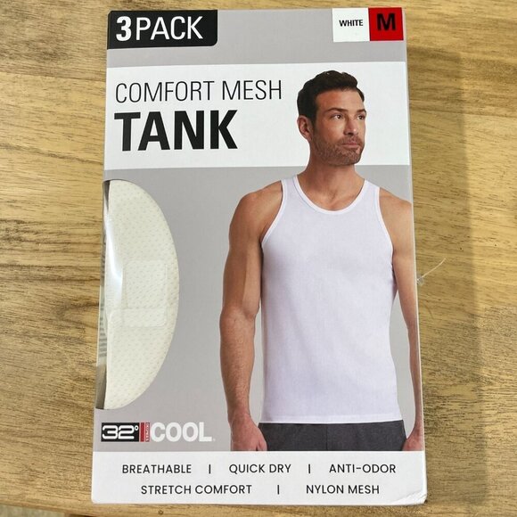 NEW 32Degrees Cool Men's M 3-Pack Comfort Mesh Tank Tops White Nylon & Spandex - Picture 2 of 5